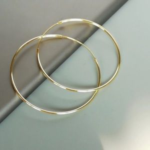 14K Real Yellow Gold Thin Endless Hoop Earrings